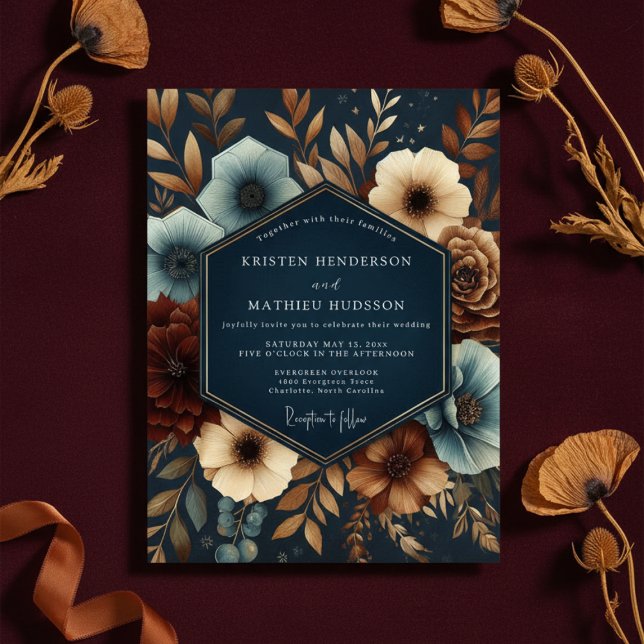 Navy Opulent Bloom Wedding Einladung (Von Creator hochgeladen)