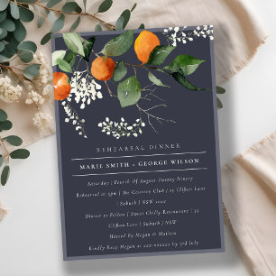 Navy Orange Blossom Fauna Probe Dinner einladen Dankeskarte