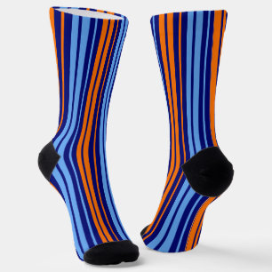 Navy Orange Cyan Vertikale Streifen Design   Socken