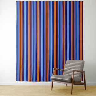 Navy Orange Cyan Vertikale Streifen Design   Wandteppich