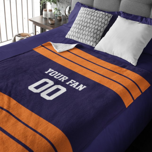 Navy & Orange Football Personalisiert Fleecedecke (Von Creator hochgeladen)