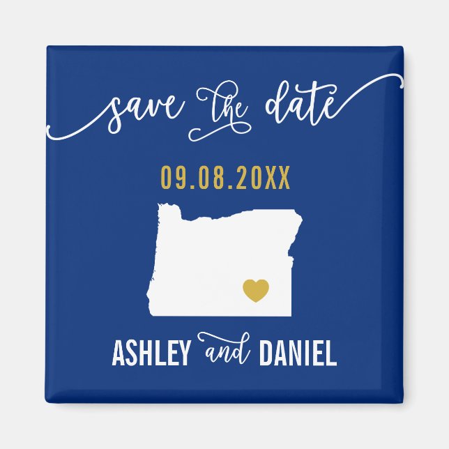 Navy Oregon Hochzeit Speichern Sie die Datumskarte Magnet (Vorne)