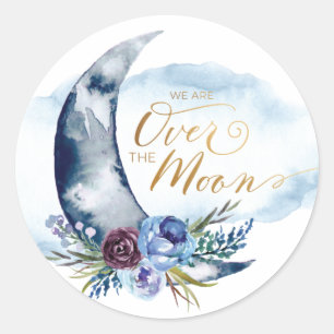 Navy Over Moon Baby Shower Stickers