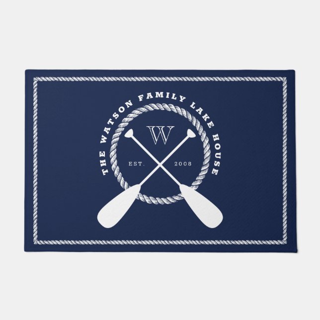 Navy Paddle Monogram Frame Lake House Willkommen Fußmatte (Vorderseite)