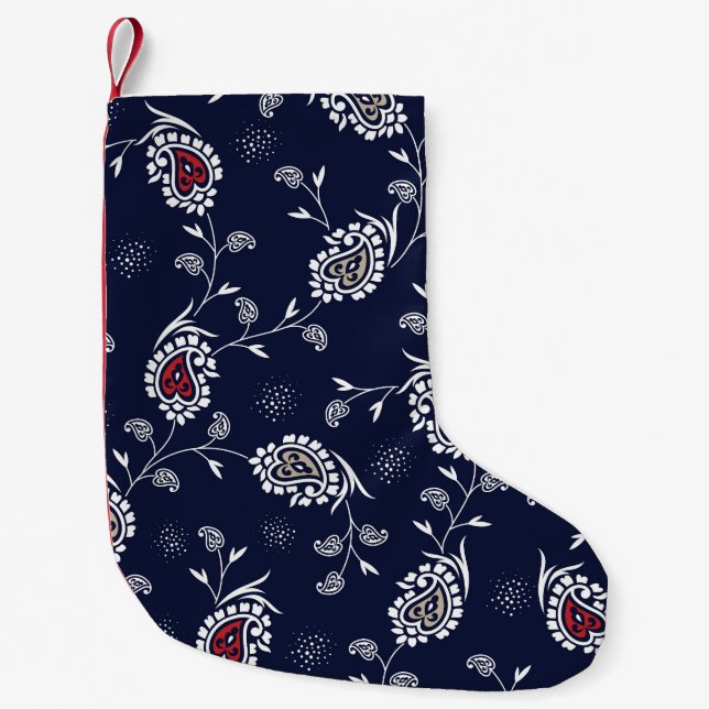 Navy Paisley: Elegantes Musterdesign. Kleiner Weihnachtsstrumpf (Vorderseite)