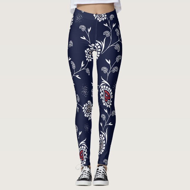 Navy Paisley: Elegantes Musterdesign. Leggings (Vorderseite)