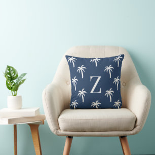 Navy Palmbaum Monogramm Kissen Personalisiert Prep