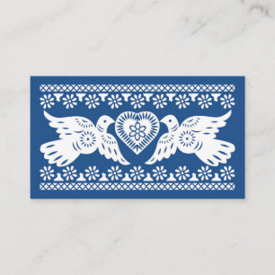 Navy Papel Picado Lovebirds Platzkarte