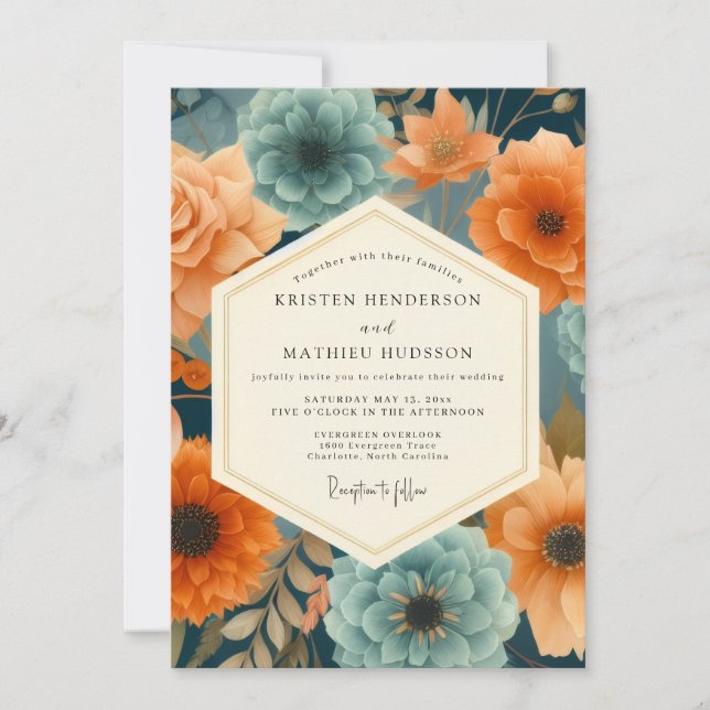 Navy Paprika Opulente Hochzeit Einladung (Vorderseite)