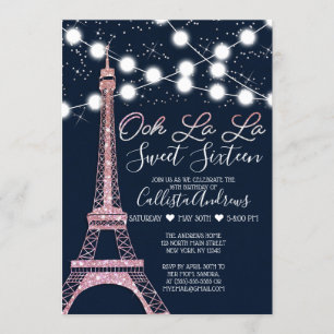 Navy Paris Eiffel Tower Glitzer Lights Sweet 16 Einladung