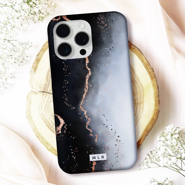 Navy & Pastel Blue Ombre Mist mit Kupfermonogramm Case-Mate iPhone Hülle (Protect your phone in style with this elegant "Ethereal Mist" monogrammed iPhone case
)