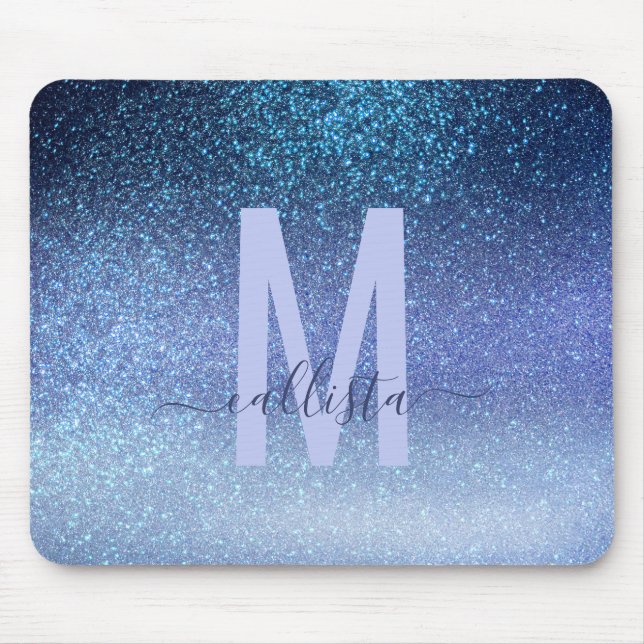 Navy Pastel Blue Triple Glitzer Ombre Gradient Mousepad (Vorne)