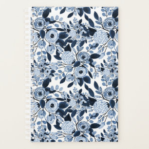Navy Pastel Blue Watercolor Blumenmuster Planer