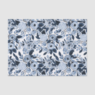 Navy Pastel Blue Watercolor Blumenmuster Seidenpapier