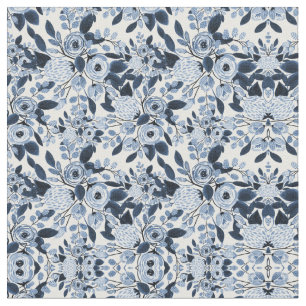Navy Pastel Blue Watercolor Blumenmuster Stoff