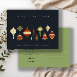 NAVY PASTEL RED GREEN STAR CHIRSTMAMENTS ORNAMENS FEIERTAGSPOSTKARTE