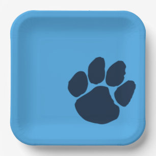 Navy Pawprint auf Tellern von Light Blue Paper Par Pappteller