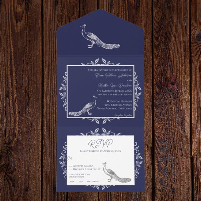Navy Peacock Blühte alle in einer Einladung (Navy Peacock Flourish All in One Invitation)