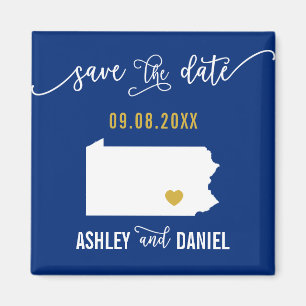 Navy Pennsylvania Wedding Save the Date Map Magnet