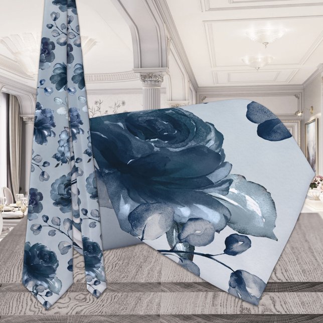 Navy Peonies Dusty Blue Greenerity Gray Wedding Krawatte (Von Creator hochgeladen)