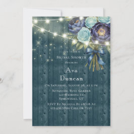 Navy Peonies & Turquoise Rose Brautparty Einladung