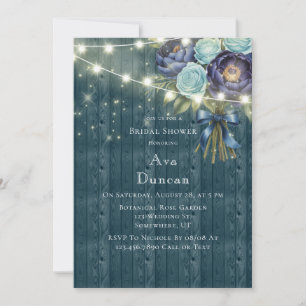 Navy Peonies & Turquoise Rose Brautparty Einladung