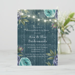Navy Peonies & Turquoise Rose Bridesmaids Luncheon Einladung