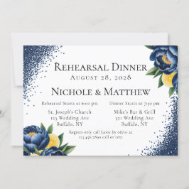 Navy Peony and Citrus Floral Probe Dinner Einladung