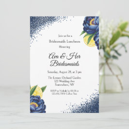 Navy Peony Citrus Paint Floral Bridesmaid Luncheon Einladung