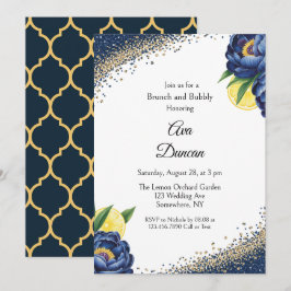 Navy Peony Citrus Painted Blumenbrunch & Bubbly Einladung