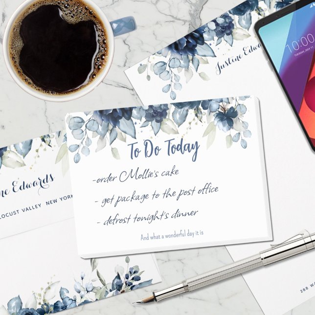 Navy Peony Dusty Blue Eukalyptus Greenery Post-it Klebezettel (Von Creator hochgeladen)