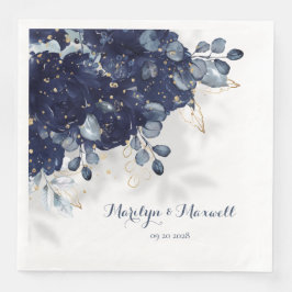 Navy Peony Eucalyptus Gold Spritzer Floral Shadow Serviette