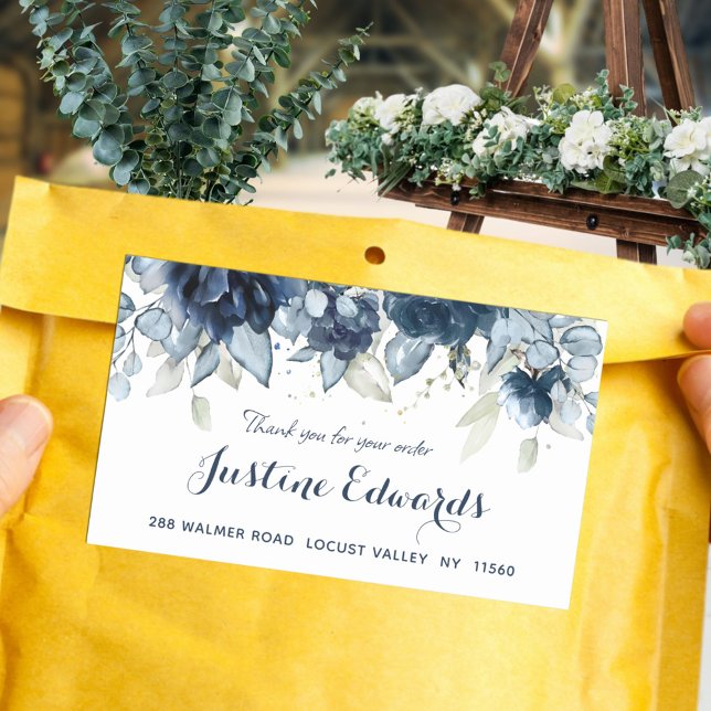 Navy Peony Silver Dusty Blue Eucalyptus Rechteckiger Aufkleber (Von Creator hochgeladen)