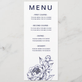 Navy Peony Simple Menu Card Menükarte