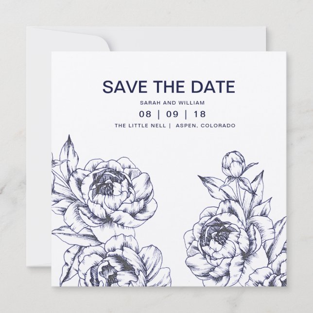 Navy Peony Simple Save the Date (Vorderseite)
