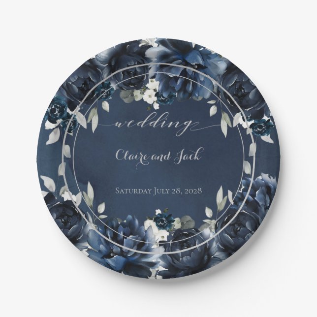 Navy Peony Wedding 7 Inch Luncheon Pappteller (Vorderseite)