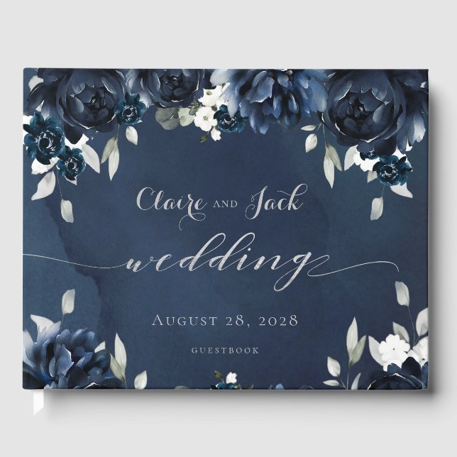 Navy Peony Wedding Gästebuch (Vorderseite)