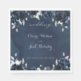 Navy Peony Wedding Square Luncheon Napkins Serviette
