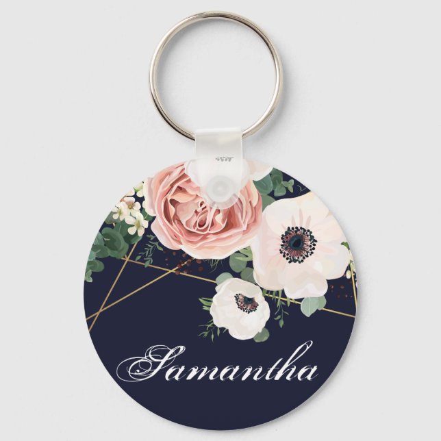 Navy, personalisiert Key Chain Geometric Garden Ro Schlüsselanhänger (Vorderseite)
