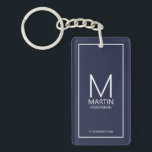 Navy Personalisiert Monogram und Name Trauzeugen Schlüsselanhänger<br><div class="desc">Fügen Sie Ihrer Hochzeit eine persönliche Touch mit personalisierten Trauzeugen Schlüsselanhänger hinzu. Dieser Schlüsselanhänger zeigt die Monografie und den Namen des personalisierten Trauzeugen mit Titel und Hochzeitdatum in weißem,  modernen Sans Serif Schriftart Stil auf marineblau Hintergrund. Auch perfekt für Trauzeuge,  Brautvater und mehr.</div>