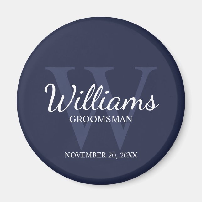 Navy Personalisiert Script Trauzeugen Name&Monogra Magnet (Vorne)