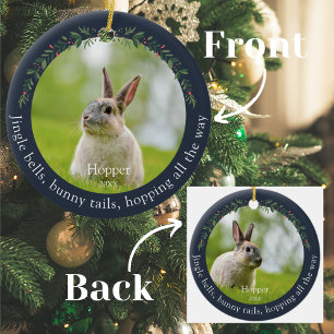 Navy Pet Rabbit Bunny Foto Christmas Keramik Ornament