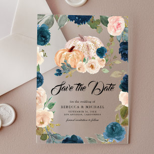 Navy Pfirsich Blumen Kürbis Hochzeit Save the Date Acryleinladungen