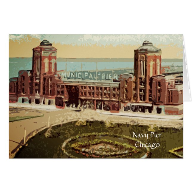 Navy Pier Chicago 1920's Watercolor Art Windy City (Vorderseite (Horizontal))