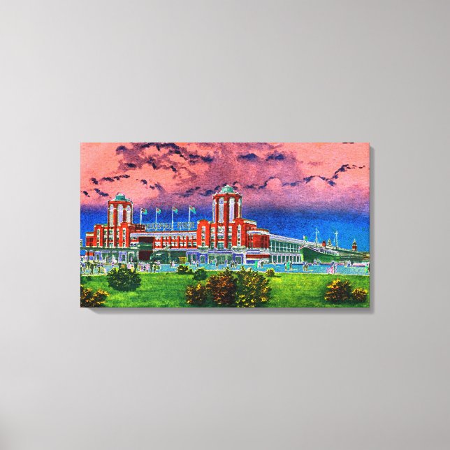Navy Pier Chicago 1920's Watercolor Art Windy City Leinwanddruck (Vorderseite)