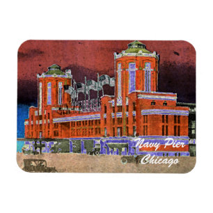 Navy Pier Chicago 1920's Watercolor Art Windy City Magnet
