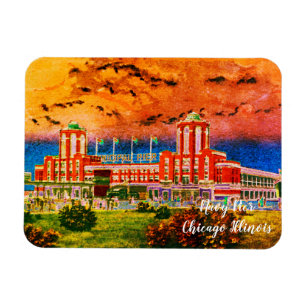 Navy Pier Chicago 1920's Watercolor Art Windy City Magnet