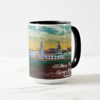 Navy Pier Chicago 1920's Watercolor Art Windy City