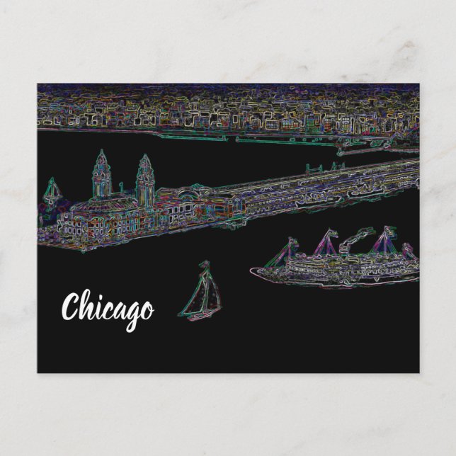 Navy Pier From Lake Chicago 1920's NEON Art Postkarte (Vorderseite)