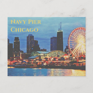 Navy Pier _in night Chicago Postcard Postkarte